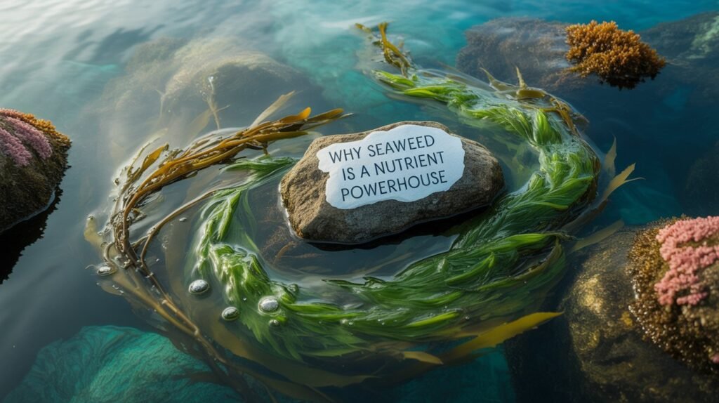 Vibrant green seaweed swaying underwater, showcasing its natural freshness and ocean beauty